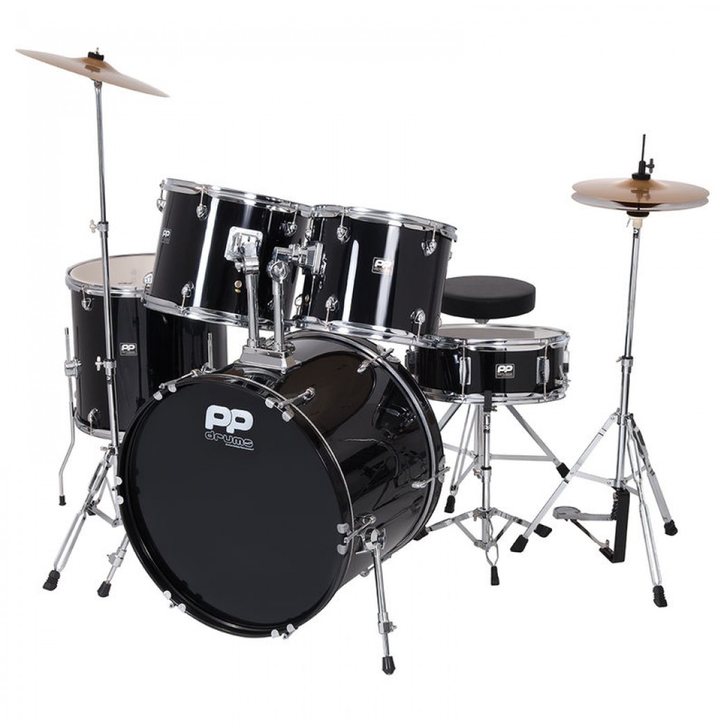 PP Drums Full Size 5 Piece Drum Kit - Black